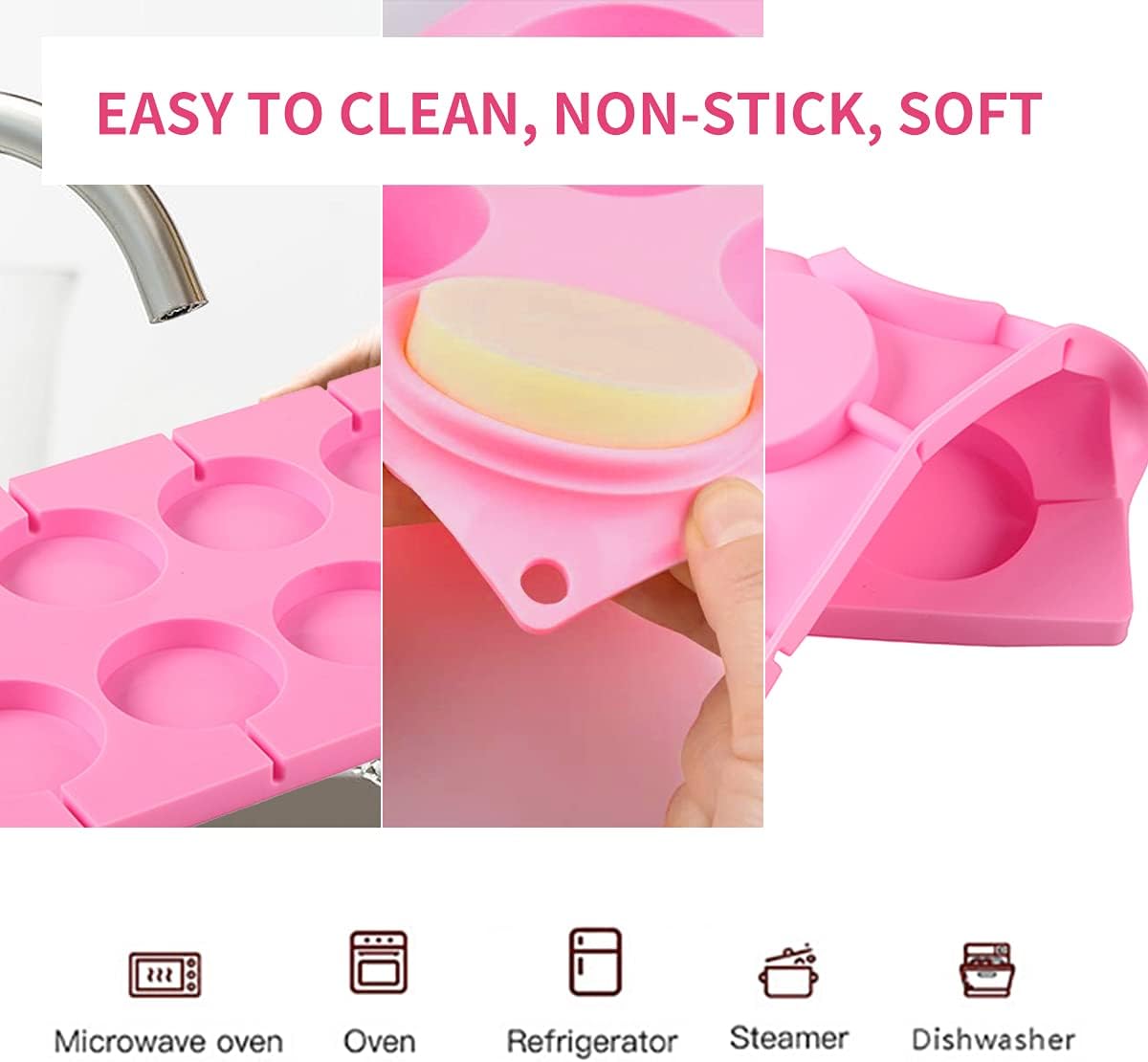 8-Capacity Large Silicone Lollipop Molds, Chocolate Hard Candy Mold with 60pcs Sucker Sticks, Candy Treat Bags, Gold Ties. Great for Sucker, Hard Candy, Lollipop, Cake pop (Large Round)