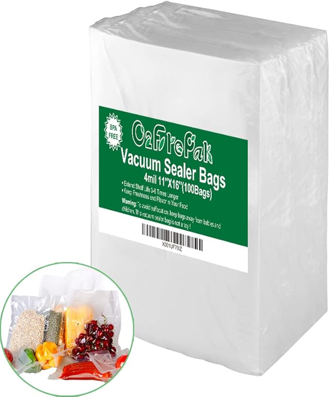 O2frepak 100 Gallon Size 11" x 16" 4mil Thick Vacuum Sealer Bags with BPA Free and Puncture Prevention,Vacuum Seal Freezer Bags,Great for Sous Vide Vaccume Sealer PreCut Bags