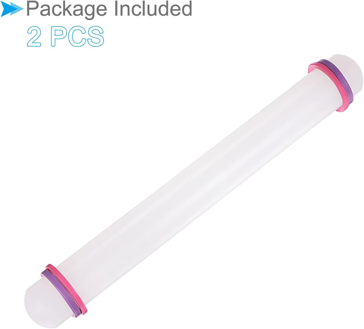 Fondant Rolling Pin, 13" Length, PP Plastic Non-Stick Guide Rings Fondant Roller Dough Roller - (Applications: for Baking Clay DIY), 2-Pieces