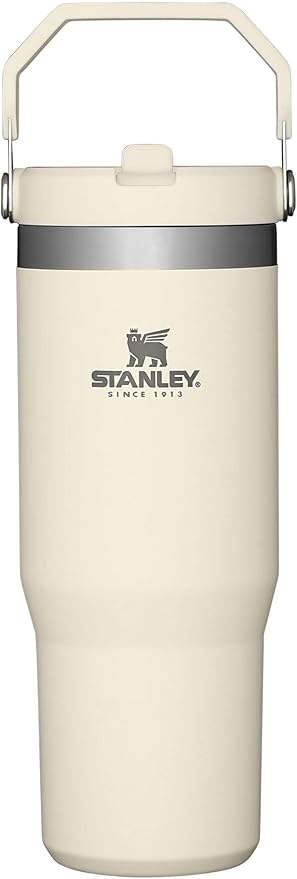 STANLEY IceFlow Flip Straw Tumbler with Handle 30 oz | Twist On Lid and Flip Up Straw | Leak Resistant Water Bottle | Insulated Stainless Steel |BPA-Free | Cream