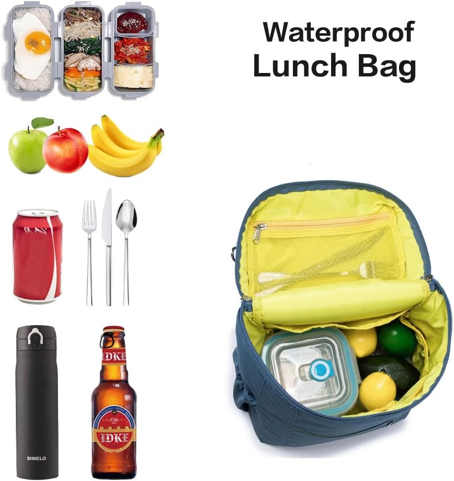 NOL Natural Organic Lifestyle Insulated Lunch Bags for Women Cooler Bag Lightweight Nylon Waterproof Lunch Box For Work (Dusty blue, Large)