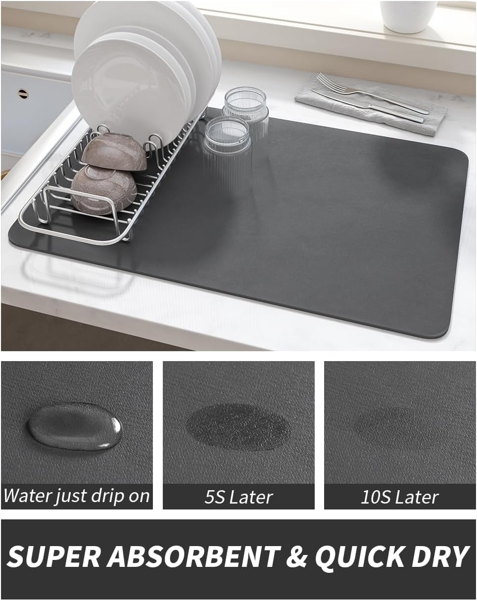 AMOAMI-Coffee Mat Hide Stain Rubber Backed Absorbent Dish Drying Mat for Kitchen Counter-Fit Under Coffee Bar Accessories Maker Machine Pot Espresso Machine Dish Rack