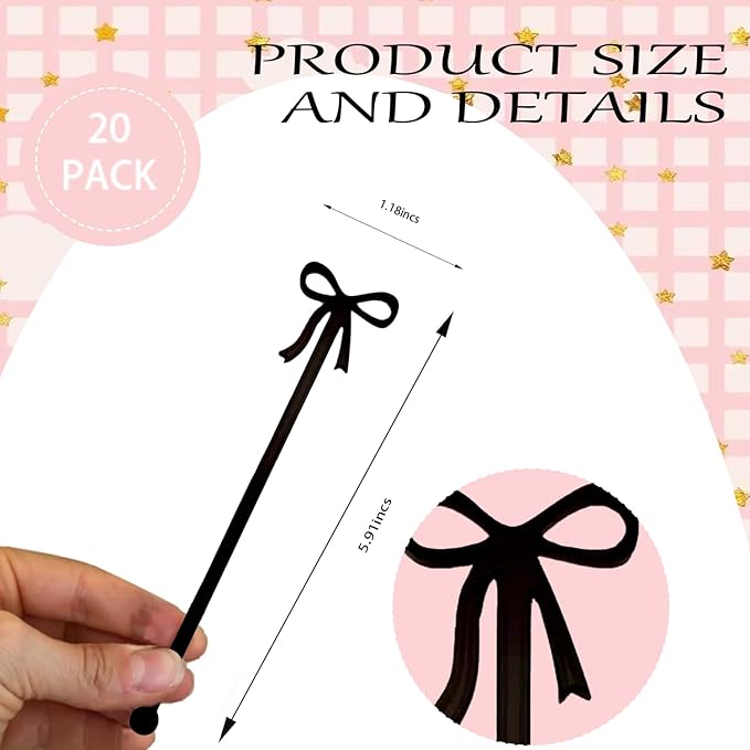 20 pcs Bow Drink Stirrers, Acrylic Drink Stirs for Bow Themed Party Decoration, Coquette Birthday Cocktail Wedding Decorations Party Favors (Black)