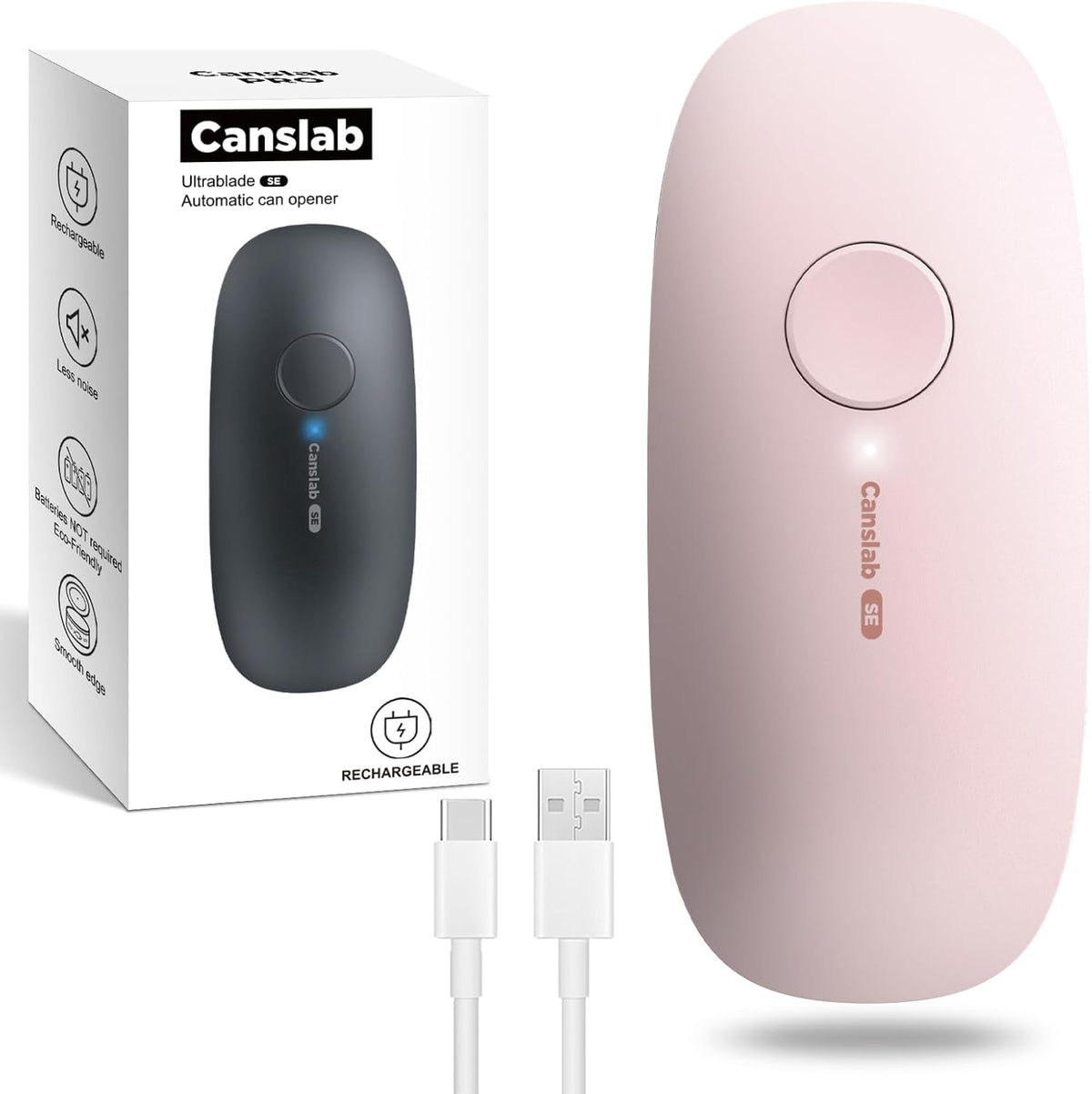 Ultrablde SE - USB Rechargeable Electric Can Opener for Kitchen for Seniors with Arthritis- Cordless Battery Powered Automatic, Side Cut, Smooth Edge, Handsfree, for Small or Large Cans, Pink