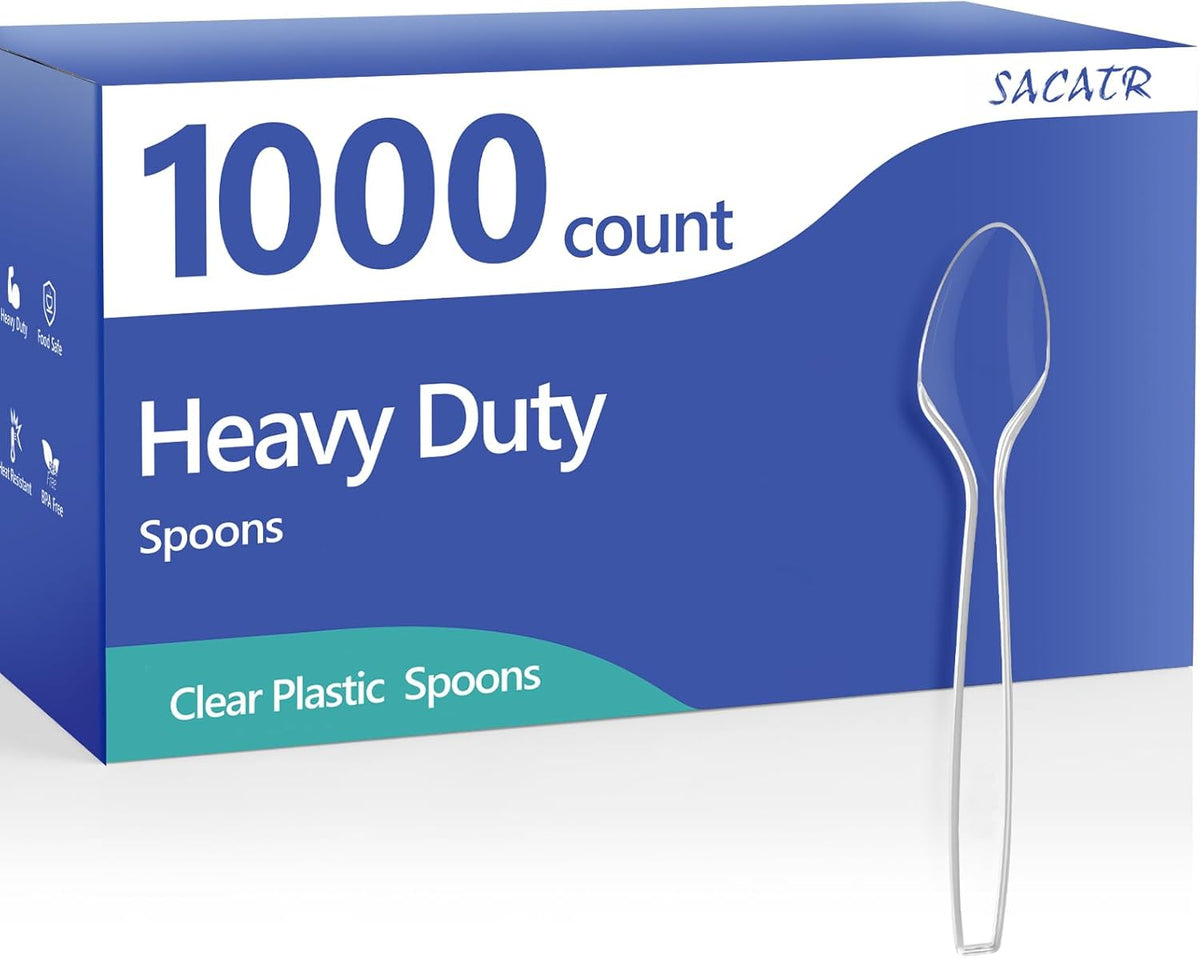 1000 Count Clear Plastic Spoons Bulk - Plastic Silverware Spoons Heavy Duty, Premium Disposable Spoons, BPA-Free, Heat Resistant, Suitable for Parties, Events, and Everyday Use