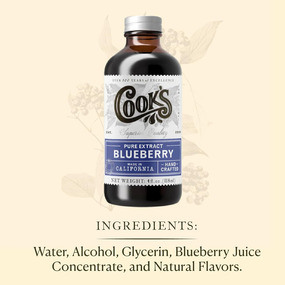 Cook's, Blueberry Extract for Baking, Pies, Jam, Jellies, Candies, Syrup, 4 oz
