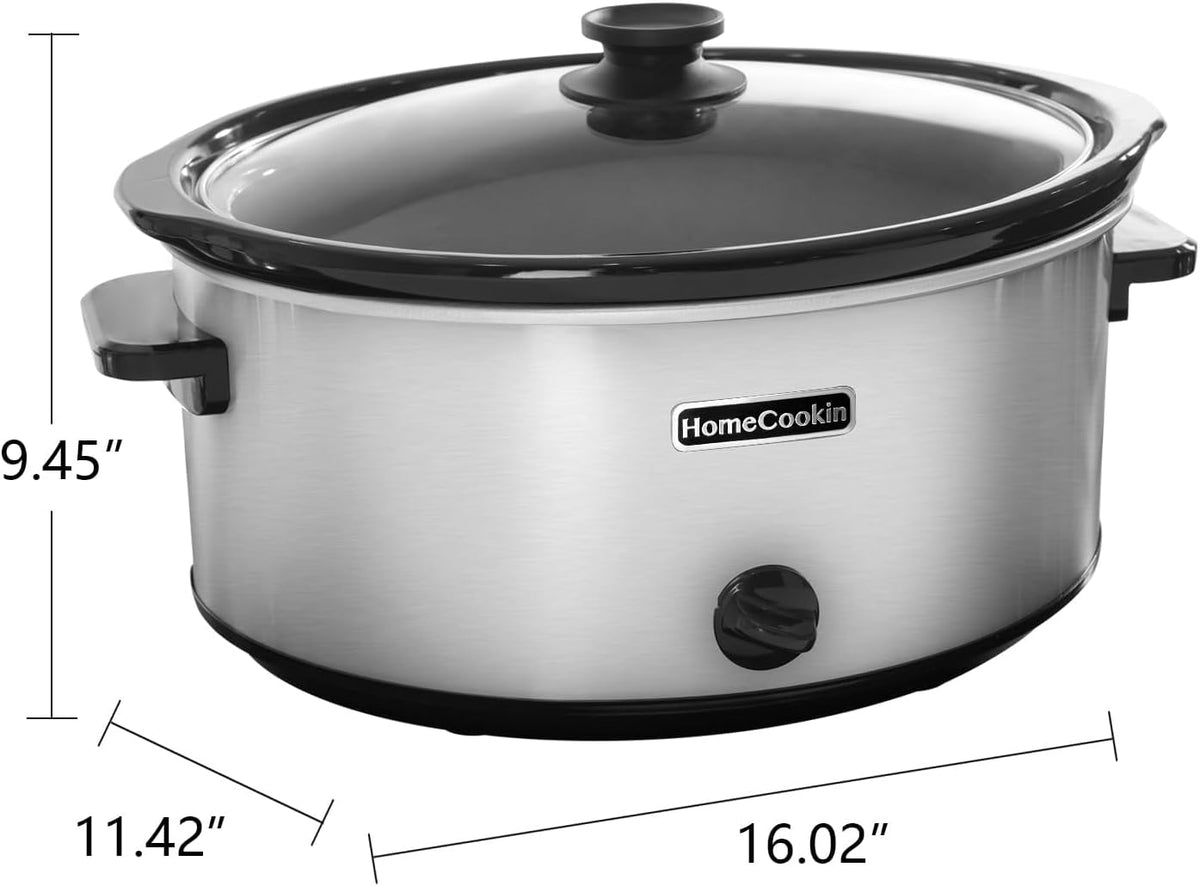 HOMECOOKIN 7 Quart Slow Cooker Oval Manual Pot Food Warmer with 3 Cooking Settings, Stainless Steel