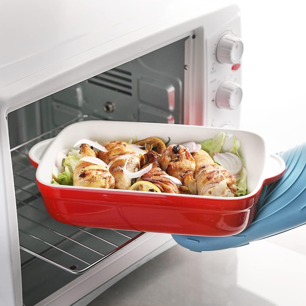 Sweejar Casserole Dishes for Oven, Ceramic Bakeware Set of 3, Lasagna Pan Deep with Handle, Rectangular Baking Pan Set, 9x13 Baking Dish for Cooking, Banquet and Daily Use (Red)