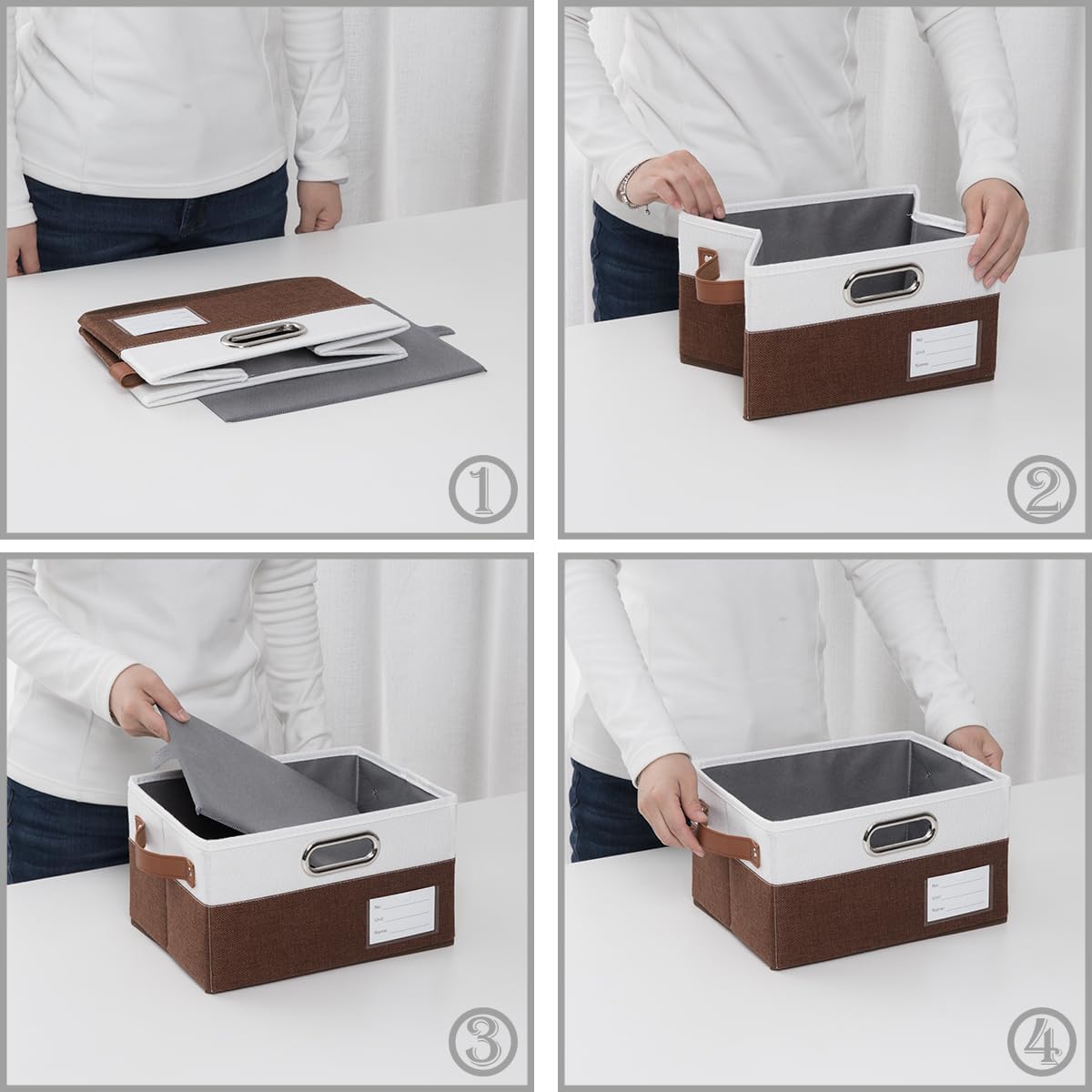 PRANDOM Foldable Storage Bins with Handles [3-Pack] Fabric Collapsible Storage Boxes Baskets Cubes Containers with Handles for Closet Living Room Bedroom (Brown & White 11.5x8.5x6.7'')