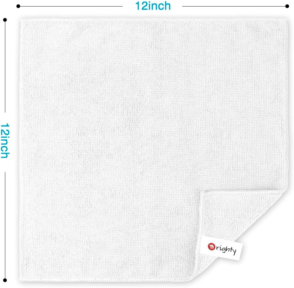 Orighty Microfiber Cleaning Cloth, 12 Pack Highly Absorbent Cleaning Supplies, Lint Free Cloths for Multiple-use, Powerful Dust Removal Clean Rags for House, Kitchen, Car Care(12x12 inch) White