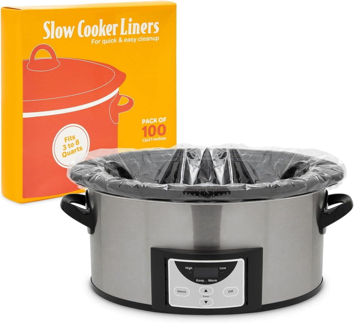 Okuna Outpost Slow Cooker Liners, Clear Plastic Cooking Bags for Oval or Round Pot, 3-8 QT, Easy Clean Up, Regular Size, Disposable (13x21 In, 100 Pack)