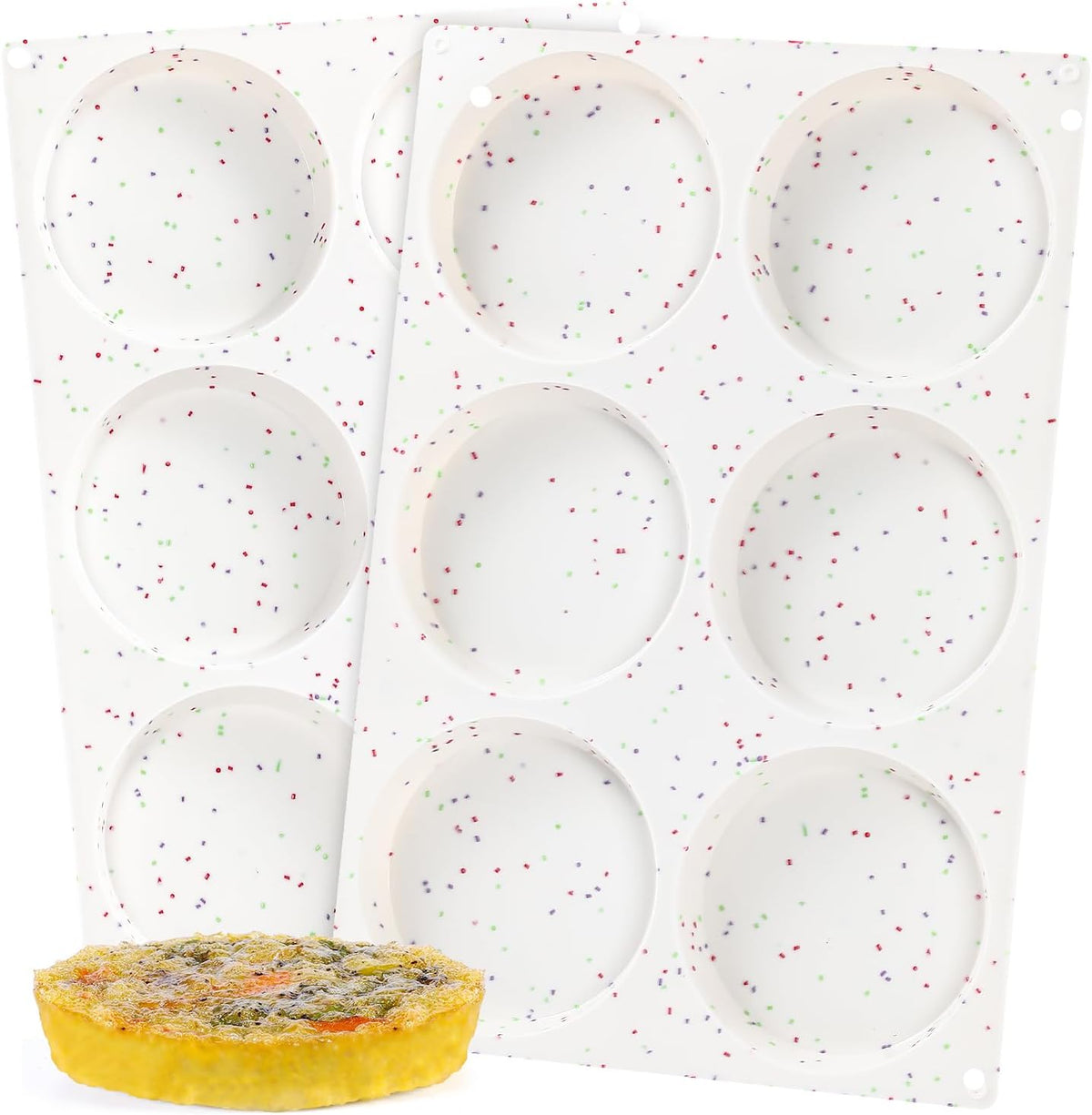 Jumbo Muffin Top Pan, 4 Inch Extra Large Egg Baking Pan for Oven Silicone Molds for Breakfast Sandwiches, English Muffins, Whoopie Pies, Corn Bread, Egg Bites, 2 Pack Confetti