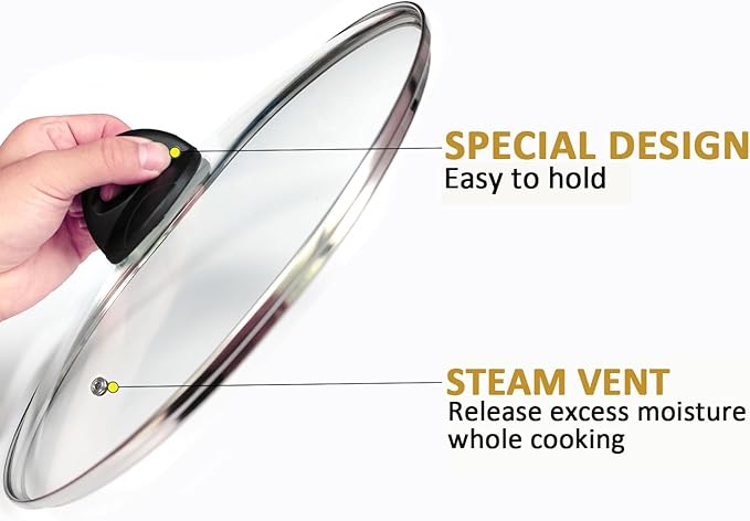 Glass Pot and Pan Lids, Universal Kitchen Cookware Covers (9.25 Inch)