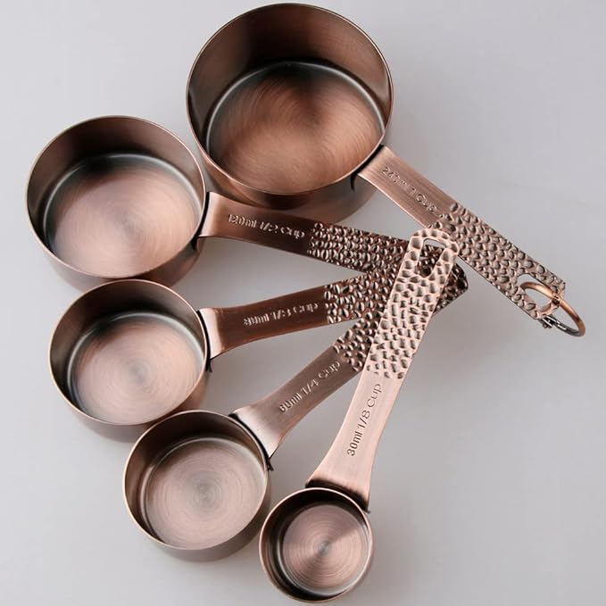 Copper Measuring Cups and Spoons Set 13, Stainless Steel Measuring Cups and Spoons Set for Baking and Kitchen, Metal Metric & US Measuring Set