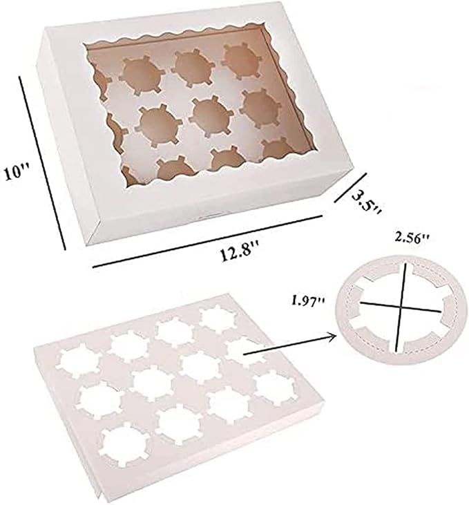 Rarapop 15 Pack Cupcake Boxes Hold 12 Standard Cupcakes, Food Grade Cupcake Holders Bakery Carrier Boxes with Windows and Inserts for Cupcakes, Muffins and Pastries