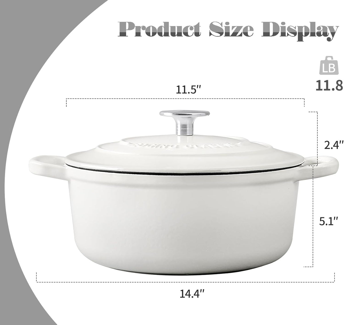 Enameled Cast Iron Covered Dutch Oven with Dual Handle, Dutch Ovens with Lid for Bread Baking, Safe to 500 degrees, 3.5 Quart, White