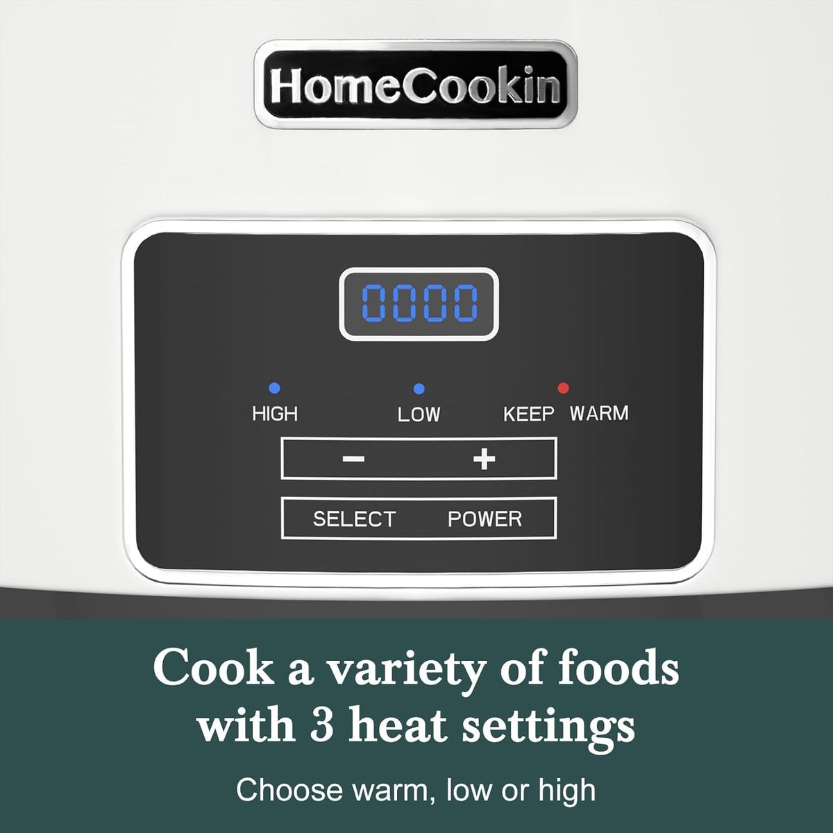 HOMECOOKIN 6-Quart Programmable Slow Cooker with Timer - Small Kitchen Appliance for Family Dinners - Serves 6+ People - Heat Settings: Keep Warm(White)