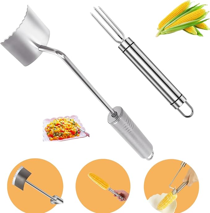 (2Pcs) Newly Upgraded Stainless Steel Corn Stripping Tool, Corn Holder, The Curved Design Fits Perfectly with the Corn, Making the Corn Threshing Faster.