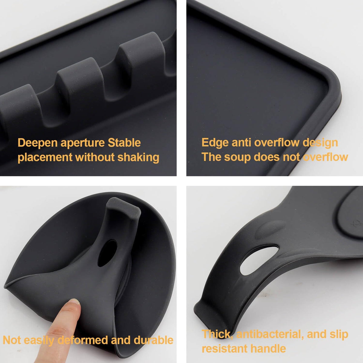 Kitchen Silicone Utensil Rest with Drip Pad-BPA-Free Heat-Resistant Spoon Rest for Stove Top - Spoon Rest for KitchenCounter - Kitchen Gadgets &Grill Utensil Holder-Black 3 Pcs