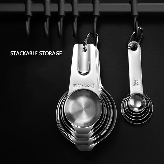 Measuring Cups and Spoons Set Heavy Duty 304 Metal Stainless Steel Measuring Cup Spoon Kitchen Gadgets for Cooking Baking (Set of 12)