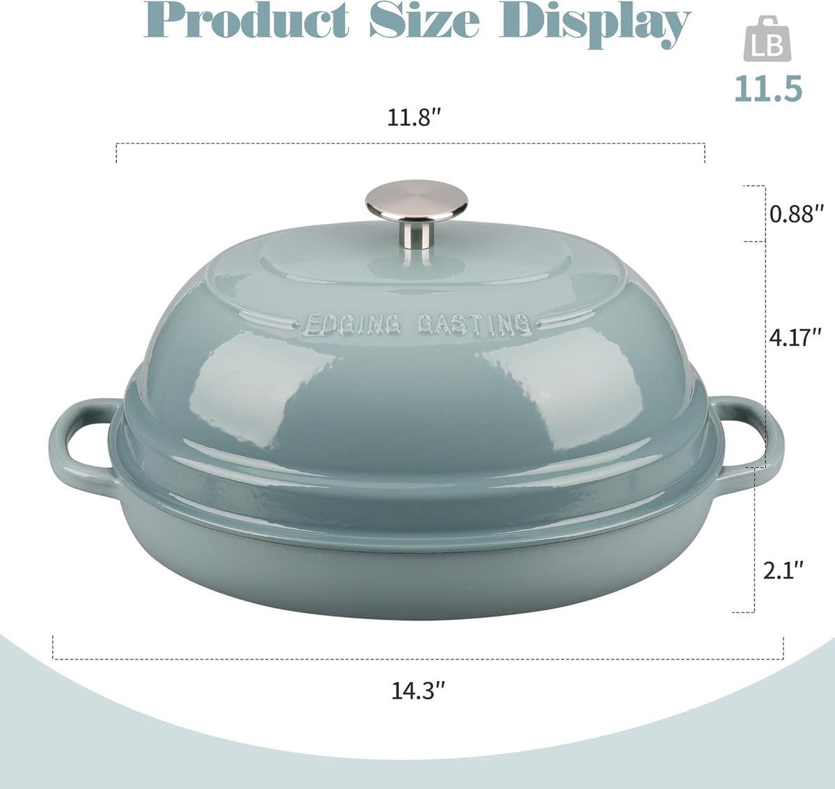 Enameled Oval Cast Iron Dutch Oven Pot with Lid, Bread Dutch Oven for Sourdough Bread Baking, 6QT, Seasalt