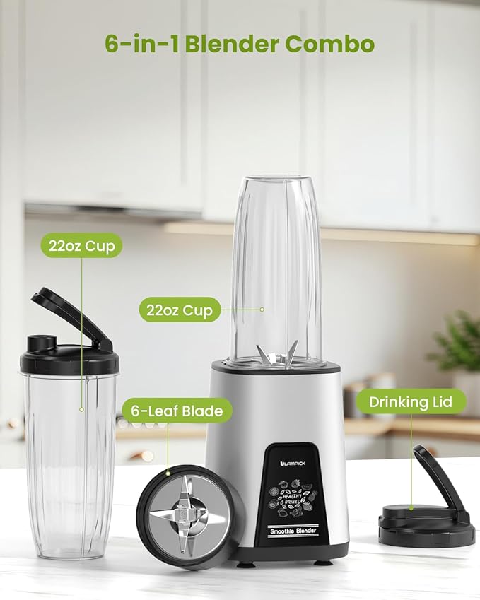 Blenders for Smoothie, 900W Personal Blender for Shakes and Smoothies with 2 * 22oz BPA Free Portable Cups, Small Juicer for Protein Shake, Baby Food, Frozen Drink