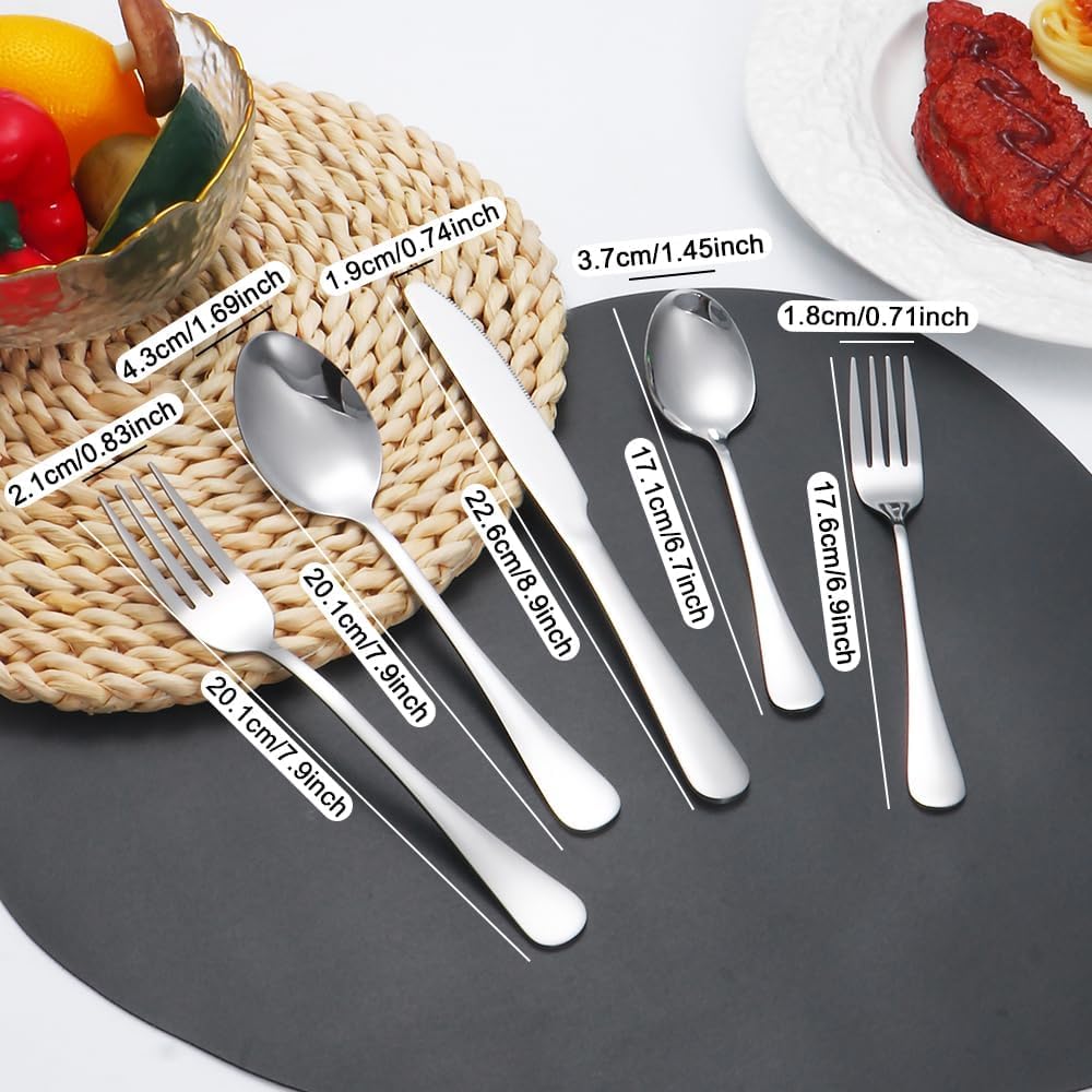 Silverware Set 20 Piece Stainless Steel Flatware Set Silverware Utensils for 4 People Includes Forks Knives Spoons & Salad Forks Dishwasher Safe Durable Tableware for Home Restaurant or Outdoor Use