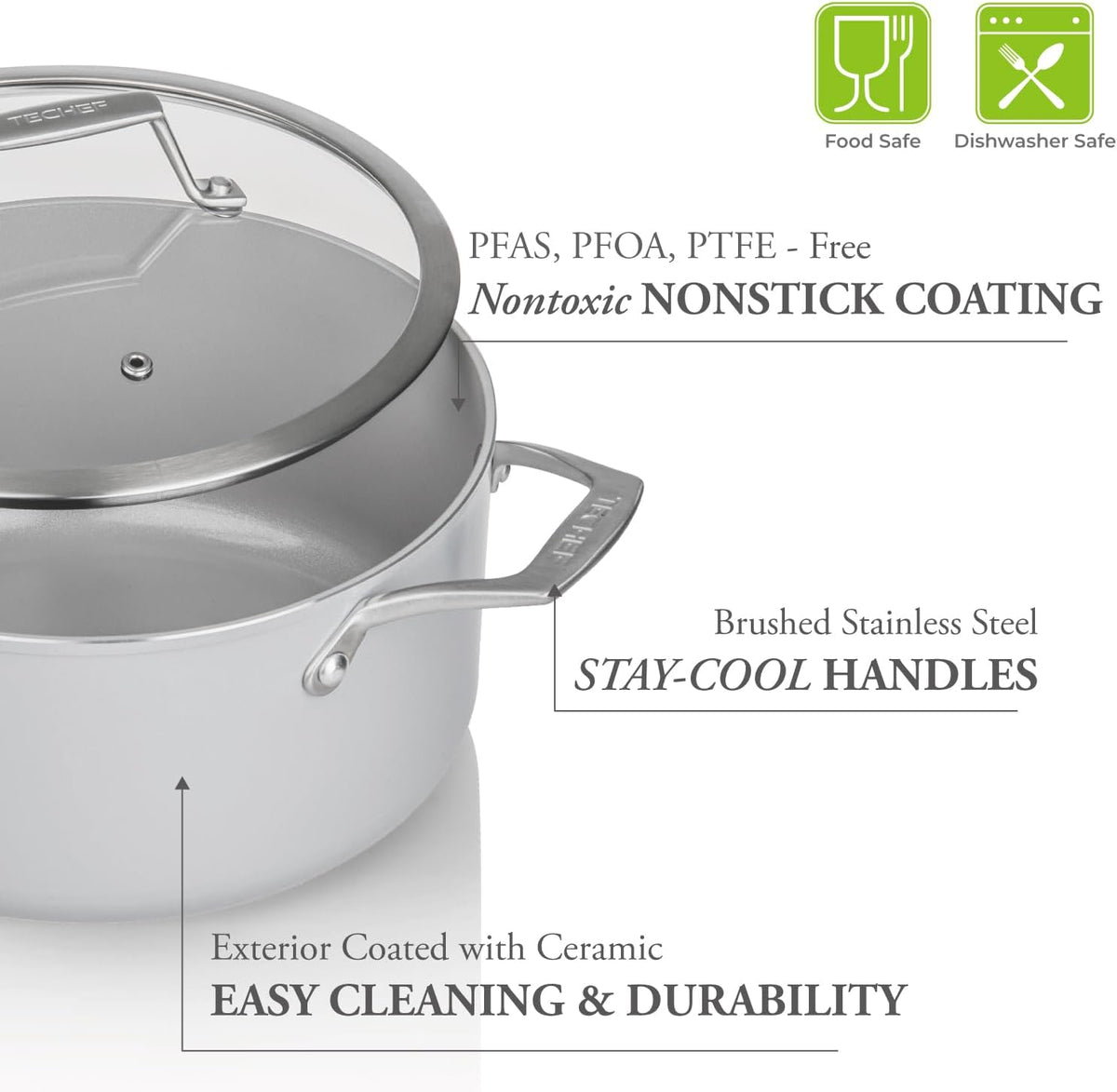 TECHEF - CeraTerra Collection, 5-quart Ceramic Nonstick Soup Pot with Glass Lid (PFAS, PTFE, and PFOA Free), Made in Korea (5-quart)