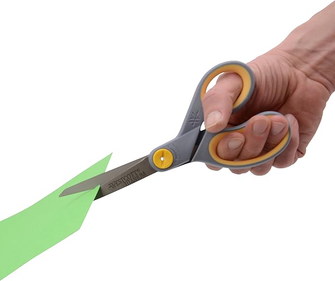 Westcott 8-Inch Titanium-Bonded Scissors with Adjustable Glide Feature for Office and Home - Gray/Yellow