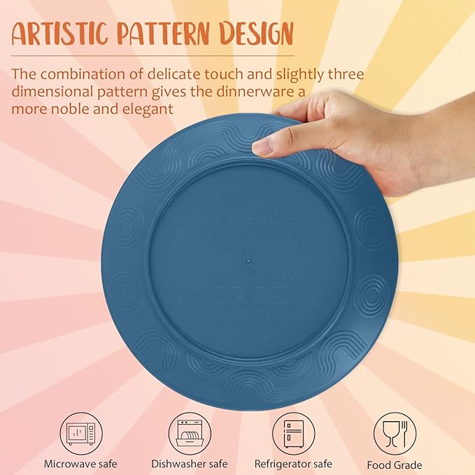 40-Piece Wheat Straw Dinnerware Sets,Unbreakable Dishes Set for 8 - Drinking Cups, Plates and Bowls Sets, Reusable Microwave Safe Dinnerware Set for Home, Outdooor, RVs - Blue