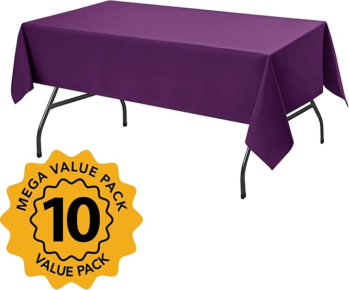 10-Pack Purple Tablecloths for Rectangle Tables, 54 x 108 Inches, Stain-Resistant Polyester Fabric for 6 Foot Tables - Washable Table Covers for Weddings, Banquets, Birthday Parties, Events