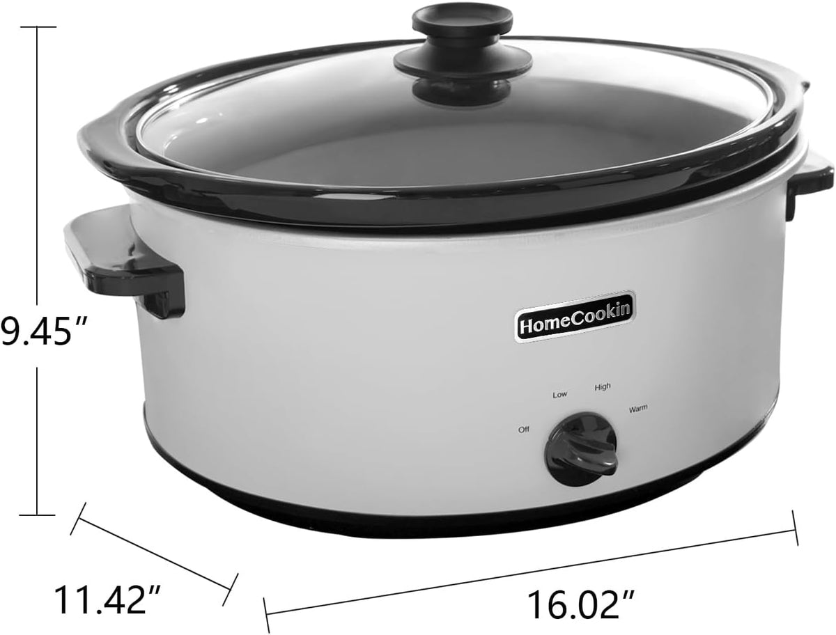 HOMECOOKIN 7 Quart Slow Cooker Oval Manual Pot Food Warmer with 3 Cooking Settings, White Stainless Steel