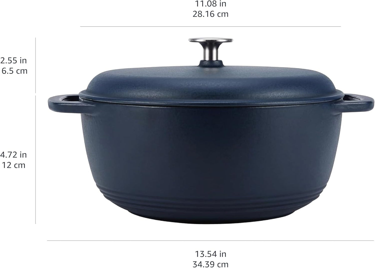 Amazon Basics Cast Iron Dutch Oven Pot with Lid, Enameled, Round, Dual Handles, Heavy-Duty, Medium, 6-Quart, Matte Navy