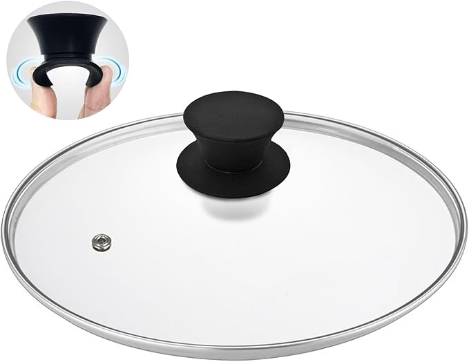 Glass Lid for 12 Inch Cast Iron Skillets Frying Pans, 30cm Tempered Lids for Dutch Ovens, 12In Pan Cover with Stainless Steel Rim for Stock Pots, Heat Resistant Handle, Dishwasher Safe