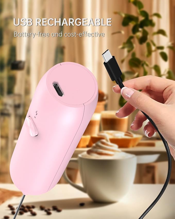 CIRCLE JOY Milk Frother Handheld Rechargeable Milk Foamer Electric Mini Drink Mixer with Stainless Steel Whisk for Coffee, Cappuccino, Lattes, Frappe, Matcha and Hot Chocolate, Pink