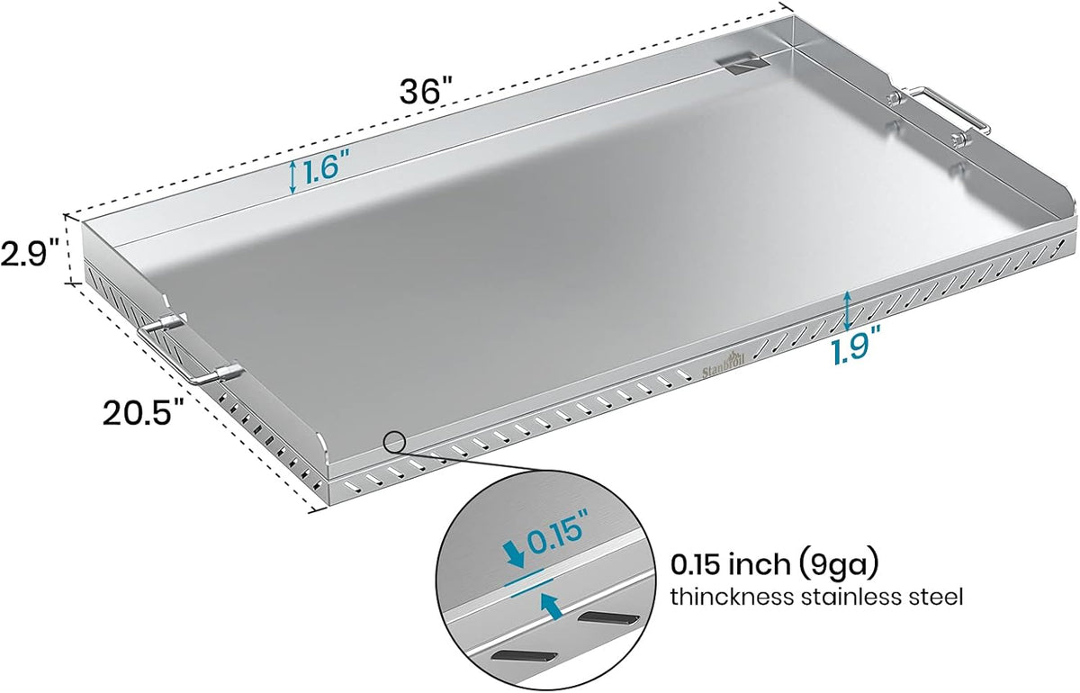 Stanbroil 36 inch Stainless Steel Flat Top Gas Grill Griddle Replacement for Blackstone 4 Burner Gas Grill Cooking Station, Flat Top Griddle with New Rear Grease Management System