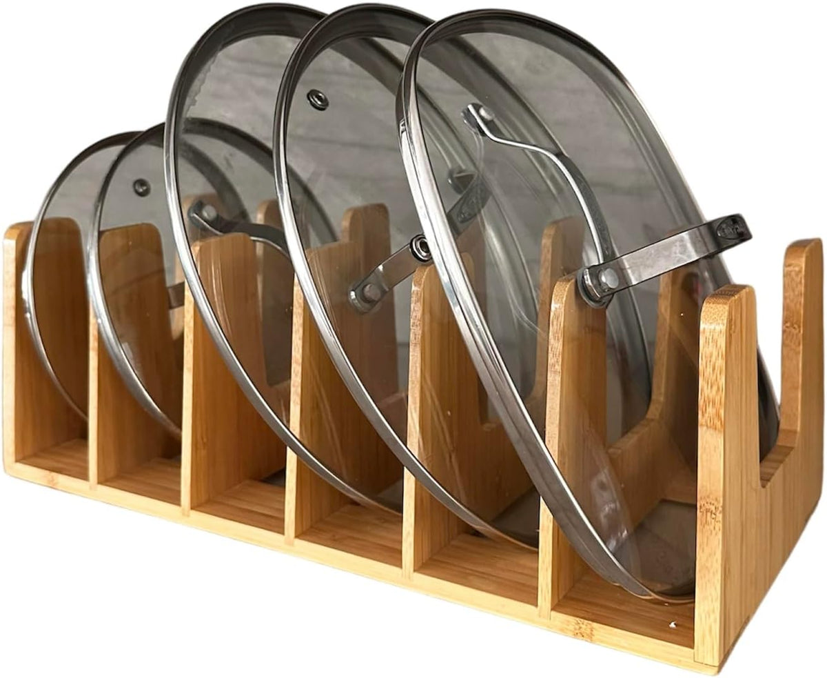Kitchen Cabinet Organizer - Sturdy Bamboo Pot and Pan Organizer for Inside Cabinet - Multiuse Lid Organizer - Durable & Minimalist Kitchen Cabinet Organizer
