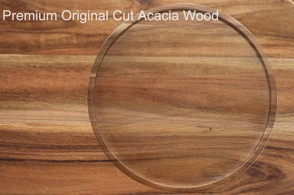 21" Acacia Wood Lazy Susan Organizer Kitchen Turntable for Cabinet Pantry Table Organization
