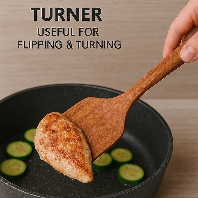 6-Piece Wooden Utensil Set – Premium Teak Wood Cooking Spoons & Spatulas, Non-Stick, Heat-Resistant, Durable & Eco-Friendly Kitchen Tools for Cooking & Serving