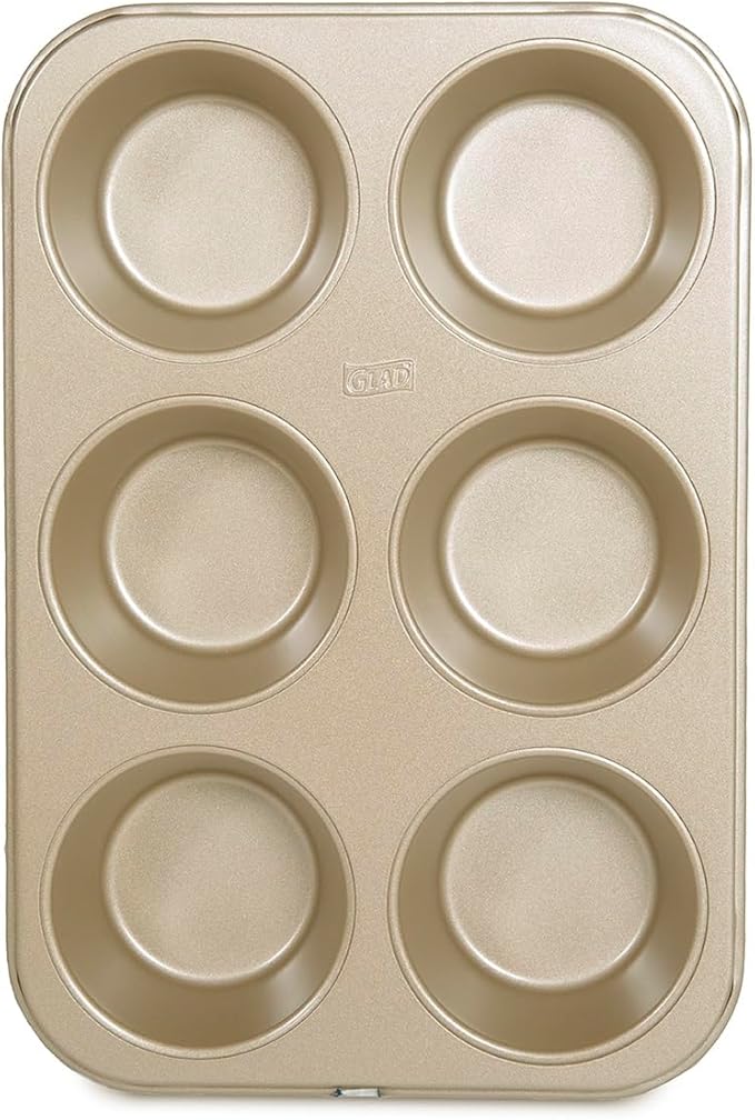 Glad Jumbo Muffin Pan Nonstick - Heavy Duty Metal Cupcake Tin with Large Baking Cups, Jumbo 6-Cup