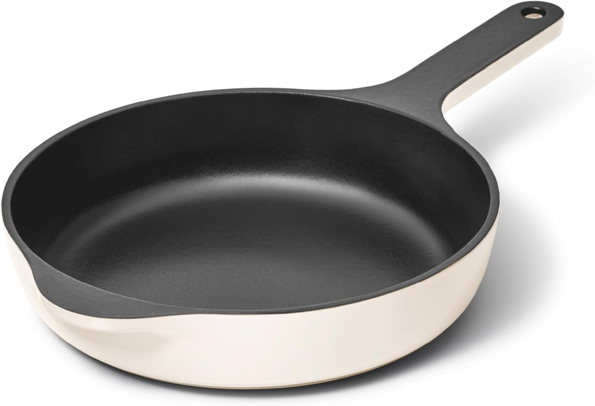Caraway Cast Iron Skillet - 8” Enameled Cast Iron Pan With 3 Layer Enamel Coating - No Seasoning Required - Compatible With All Stovetops - Free From Forever Chemicals - Cream