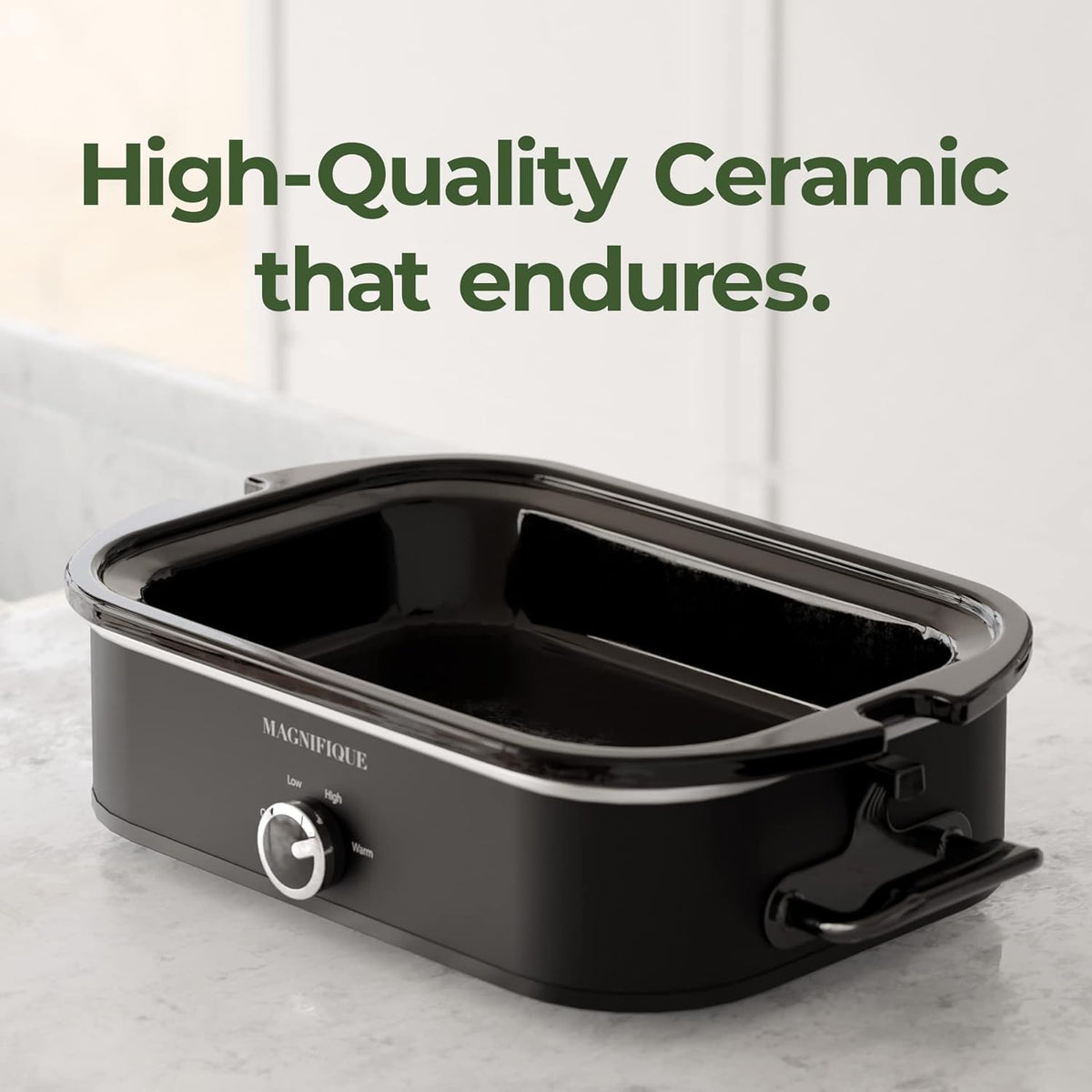Magnifique 4-Quart Slow Cooker with Casserole Manual Warm Setting - Perfect Kitchen Small Appliance for Family Dinners, Dishwasher Safe Crock, Black