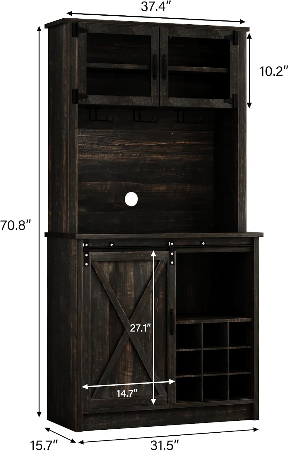 4ever2buy Farmhouse Coffee Bar Cabinet with Sliding Barn Door, 72" Hutch Coffee Bar with Storage, Large Kitchen Buffet Cabinet with Hutch, Tall Bar Cabinet Table for Living Dining Room, Oak
