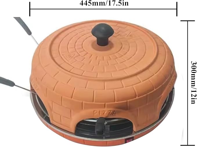 Electric Pizza Oven Family Sharing Pizza Maker with Terracotta Cover, Mini Smokeless Pizza Bake Oven for Pizza Party Home Party (6 PERSON)