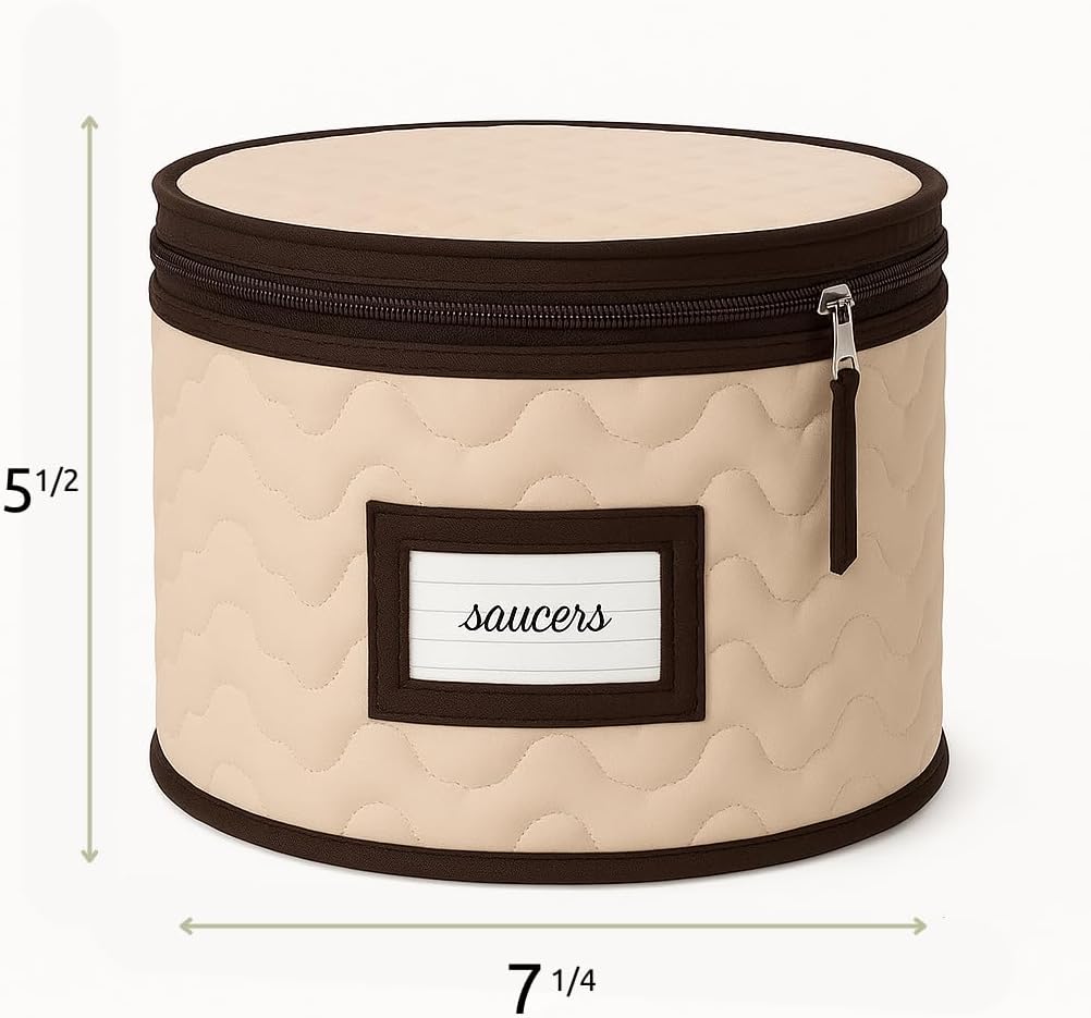 Saucers Storage Container - Quilted Microfiber China Organizer Box with Dividers - Protects & Organizes Up to 12 Plates of 7" - Ideal for Seasonal Dishware Protection