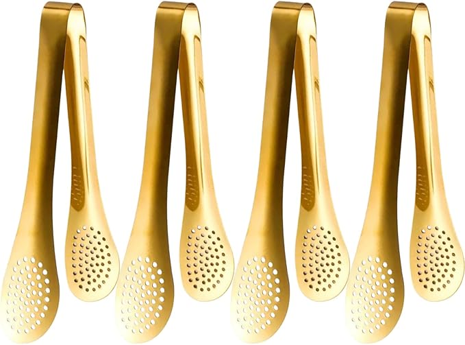 9 Inch Gold Buffet Tongs Set of 4, Stainless Steel Food Serving Utensils Tong for Cooking, Salad, Barbecue, Buffet, Toast