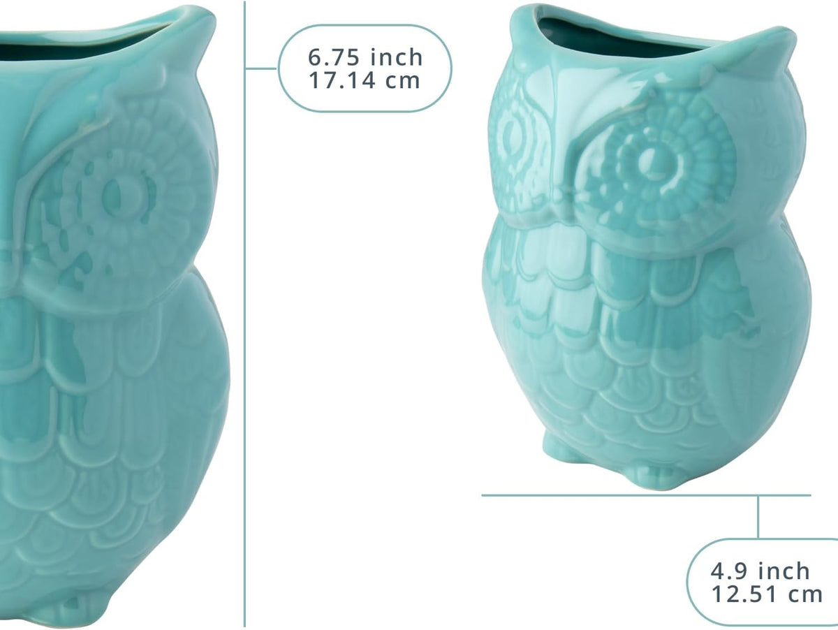 Comfify Owl Utensil Holder Decorative Ceramic Cookware Crock & Organizer, in Lovely Aqua Blue Color - Utensil Shaped Caddy and Perfect Kitchen Ceramic Decor Gift for Countertop - 5” x 7” x 4” Size