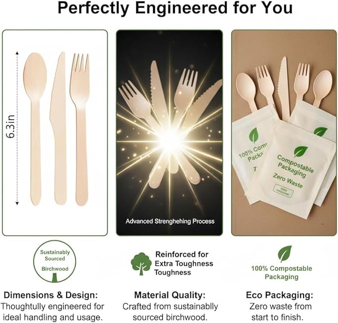 500 Wooden Spoons, Disposable Wooden Cutlery Set - Alternative to Plastic, Eco Friendly, Biodegradable, Compostable Cutlery Set - 500 Wooden Spoons Disposable Utensils Set