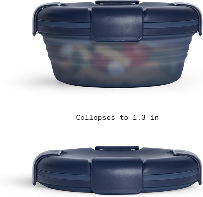 STOJO Collapsible Bowl - Translucent Denim Blue, 36oz - Reusable Silicone Bowl for Hot and Cold Food - Perfect for Travel, Meal Prep, To-Go Lunch, Camping & Hiking - Microwave & Dishwasher Safe