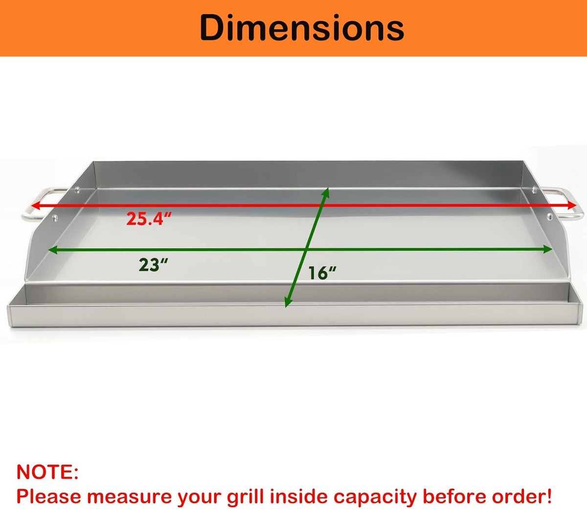 Universal Stainless Steel Griddle Flat Top Plate Grill-Top Griddle Pan with Even Heating Cross Bracing for BBQ Charcoal/Gas Grills, Camping, Tailgating, and Parties (23"*16")